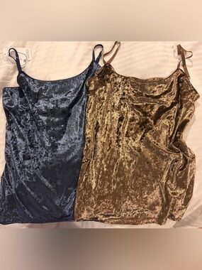 2 NWT Velvet Plus Size 2X Blue Gold Y2K Spaghetti Strap Tank Tops 90s Glam Party